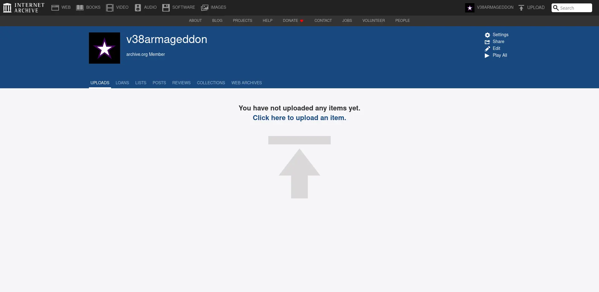The main page for v38armageddon user archive.org page